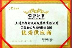 2013-2017和记AG电缆分别获得大唐集团、华电集团，碧桂园集团供应商证书